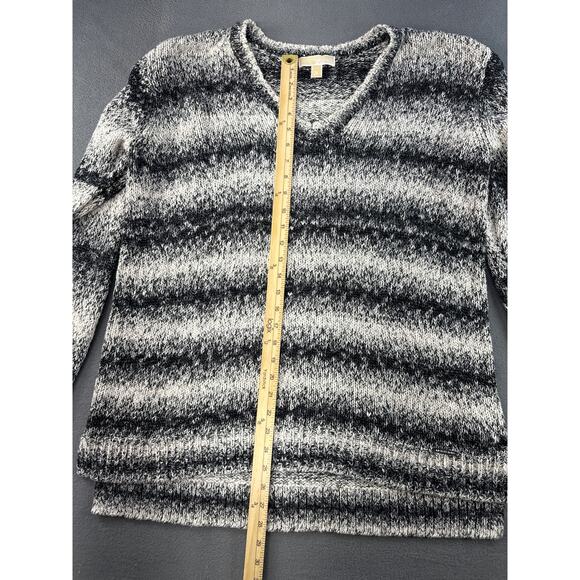 MICHAEL Michael Kors Black & White Stripe V-Neck‎ Knit Pullover Sweater XL - Picture 4 of 7